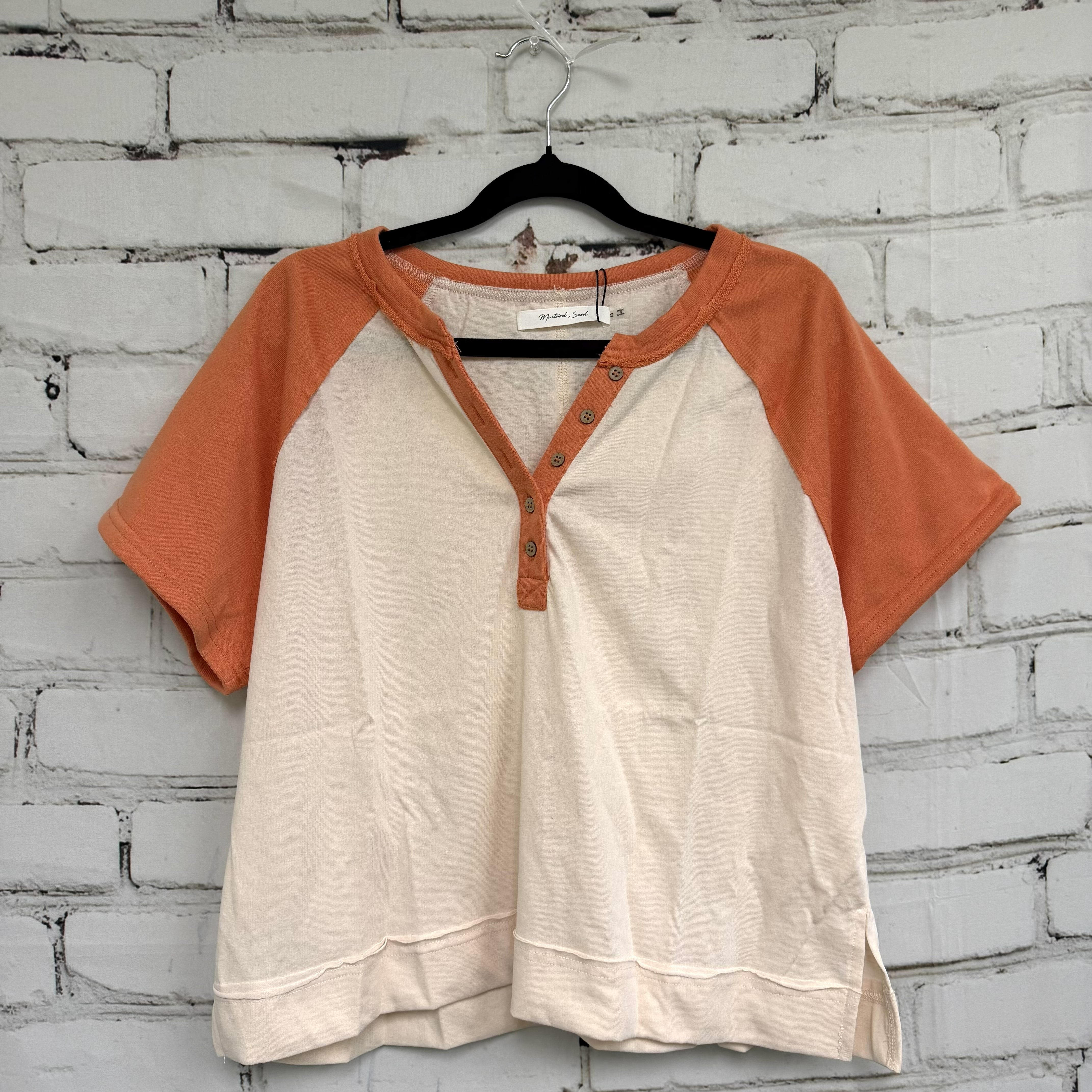 Orange and Off-white Buttoned Top